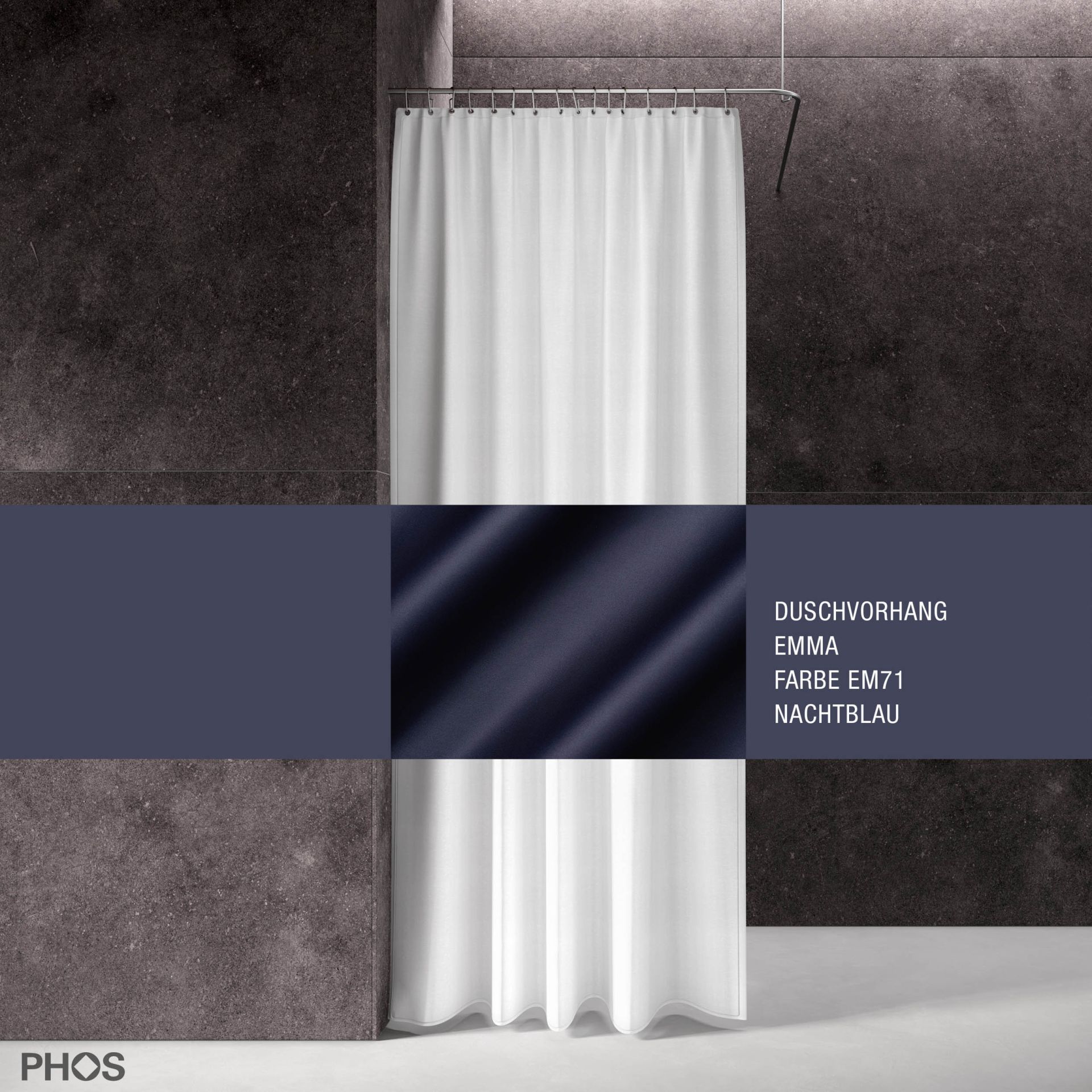 DV-EMMA200-180-EM71 Занавеска для душа emma night blue, длина 200 см, ширина 180 см. PHOS 