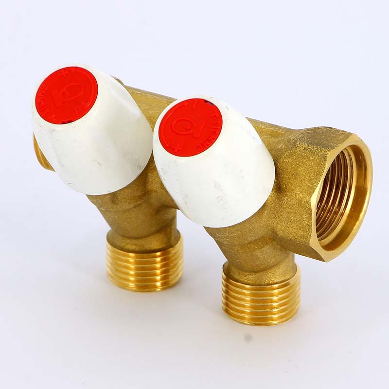 Коллектор НВ 3/4" с вентилями с утолщенными стенками TIEMME 2 выхода 1/2"Н 36мм 1860036