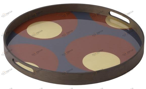 Ethnicraft Круглый поднос из дерева и стекла Urban geometry 20933