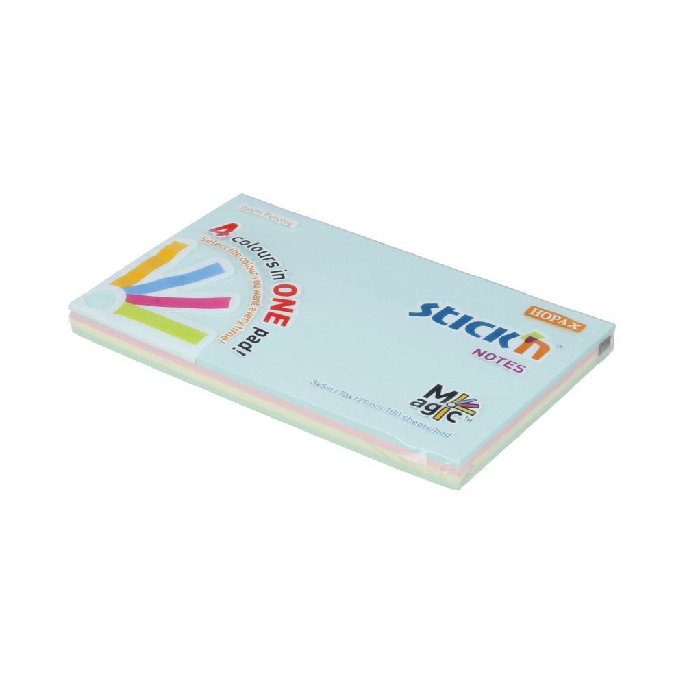 21576 Блок самоклеящийся бумажный Magic 70 г/м2 100 л. пастель 4 цвета в упаковке Stick`n 