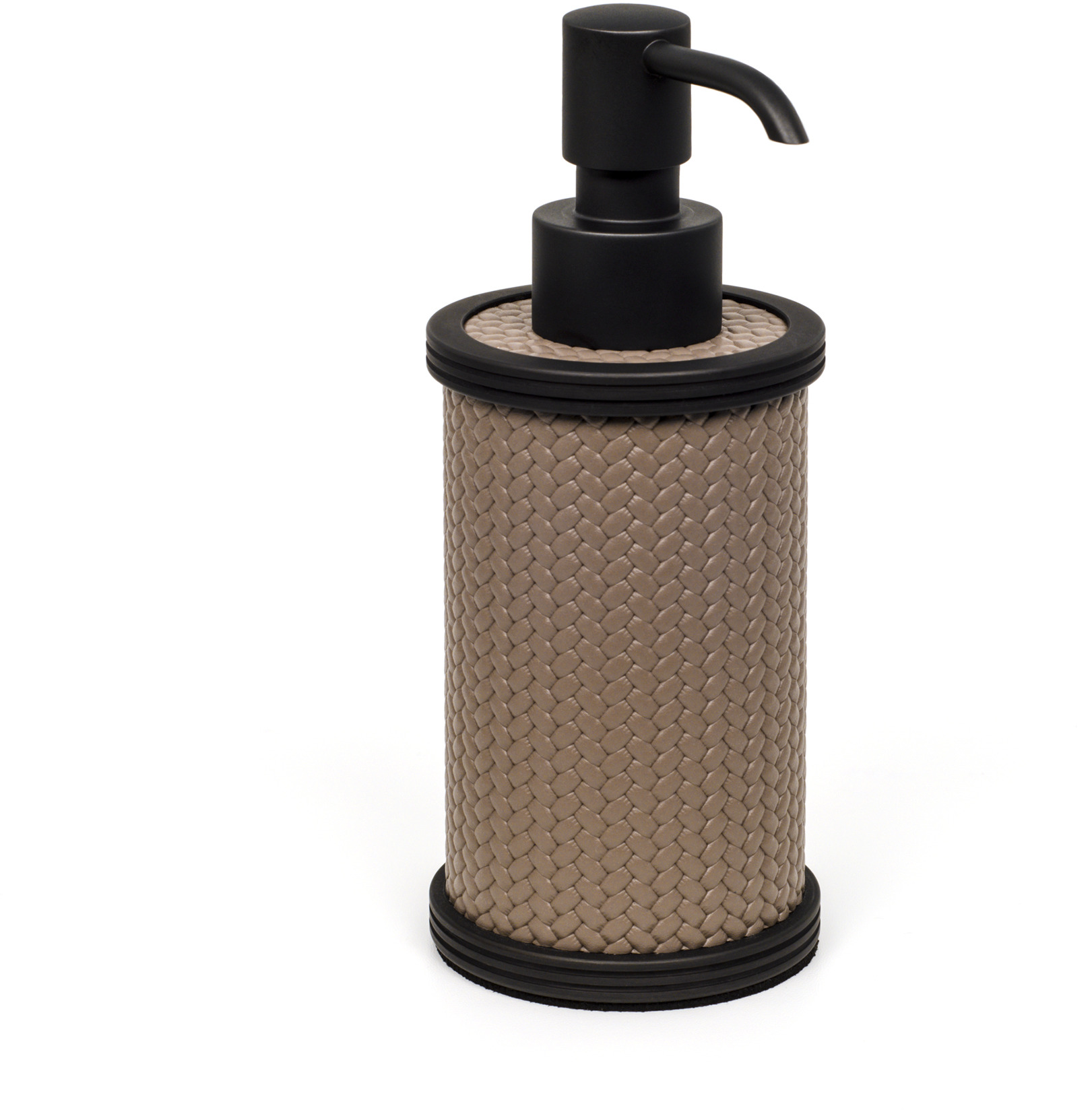 Дозатор для мыла Carol - Ø 6,5XH15 см / металлическая отделка_вороненная латунь / зерненая кожа_земля