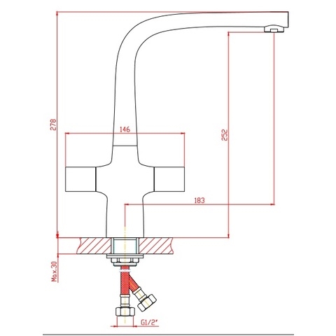Orange Fenix M31-000cr двухвентильный смеситель для кухонной мойки, R-излив Никель sun-id-1517117 - Вид №1
