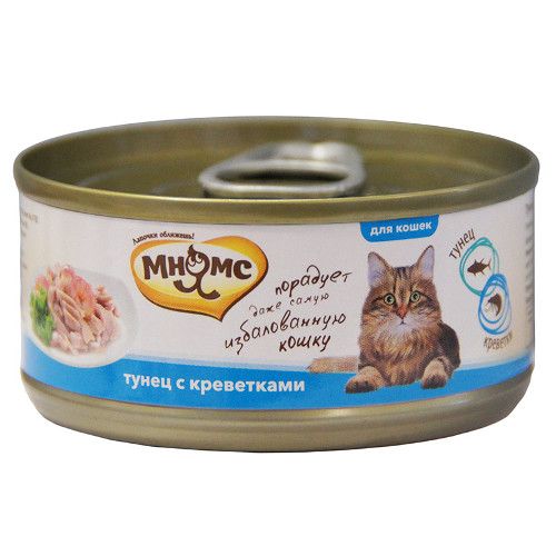 ПР0030899 Корм для кошек Тунец с креветками в нежном желе конс. 70г МНЯМС 