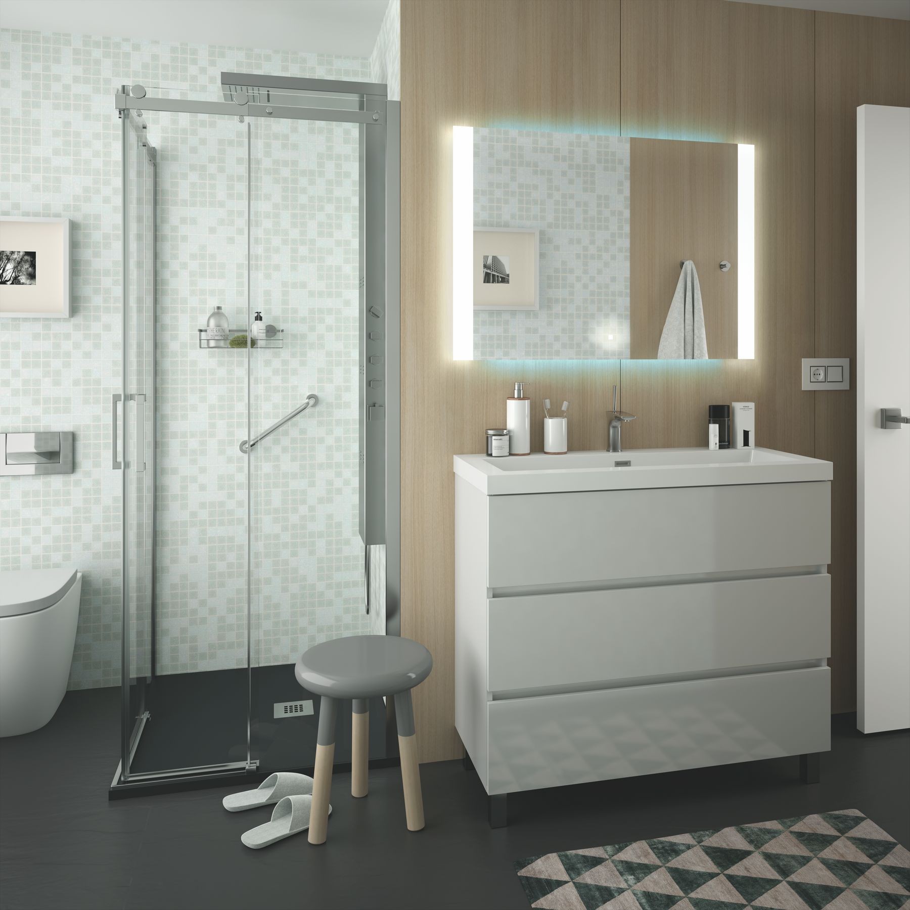 23252 SALGAR Мебель для умывальника FUSSION LINE 1000 3 ящика GLOSS WHITE 997 x 868 x 450 мм Глянцевый белый