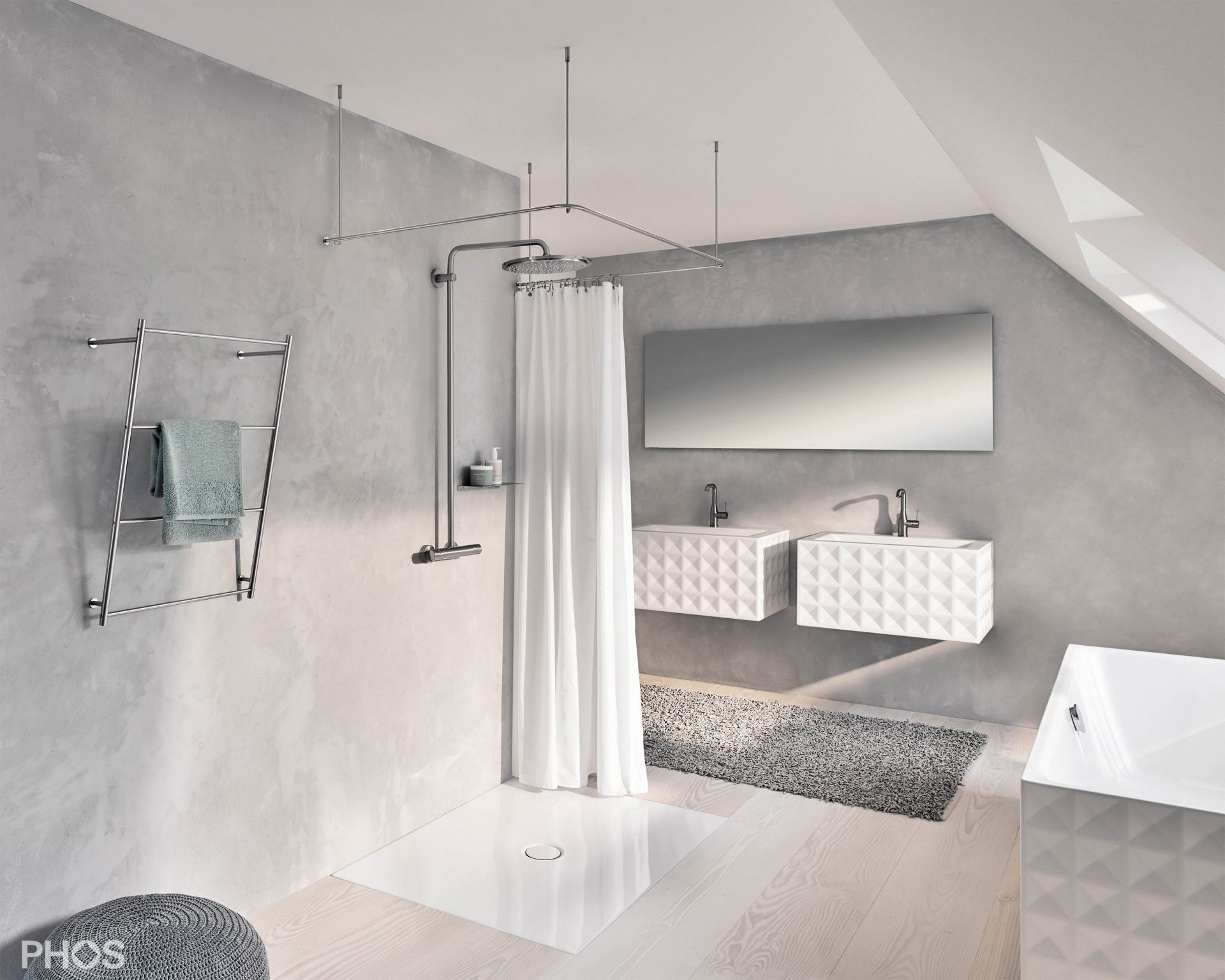 DSU800-800F Карниз для душевой занавески U-образный для крепления к потолку, 80 x 80 x 80 см PHOS  - Вид №1