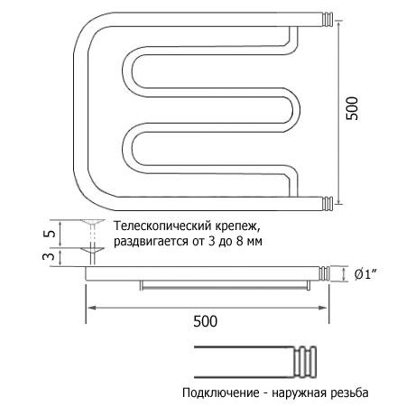 Полотенцесушитель водяной Aquanet Лира ПМ-1 500x500, с 2 полками 00184241 - Вид №1