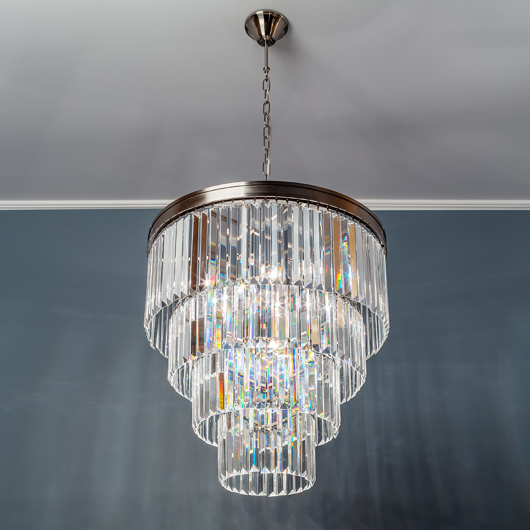 Люстра подвесная со стеклянными подвесками никель Frezia Light 116016 FREZIA LIGHT ДИЗАЙНЕРСКИЕ 00-3953603 Никель;прозрачный  - Вид №1