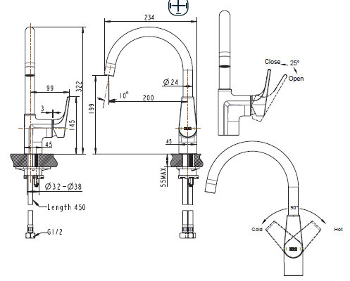 Смеситель для кухни VEGA F7119177CP-3 bravat - Вид №1