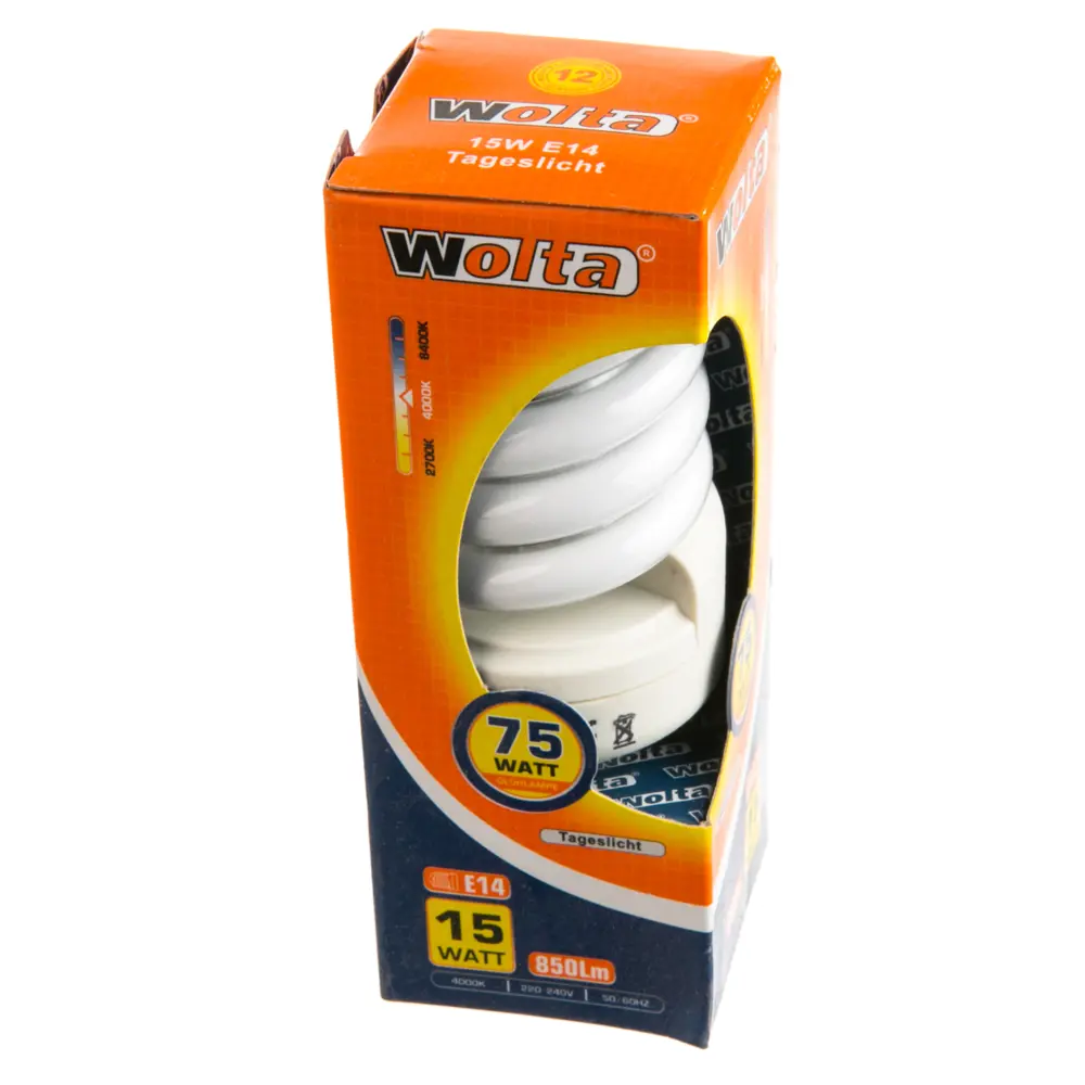 Лампа энергосберегающая Wolta спираль E14 15 Вт свет холодный белый STLM-2126320 - Вид №1
