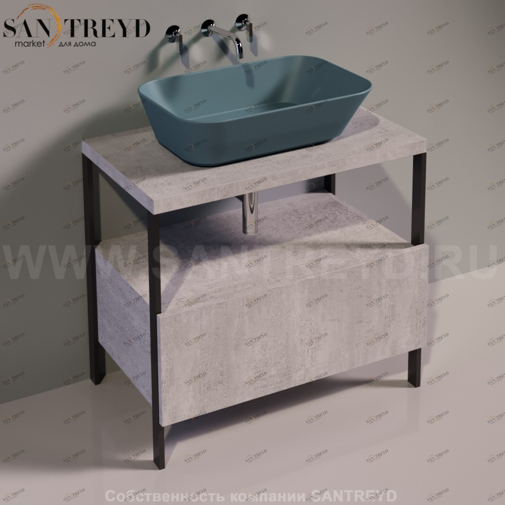 Консоль металлическая на 4 ногах с деревянным ящиком для раковины WAVE серая Simas WAM3CEMENTO