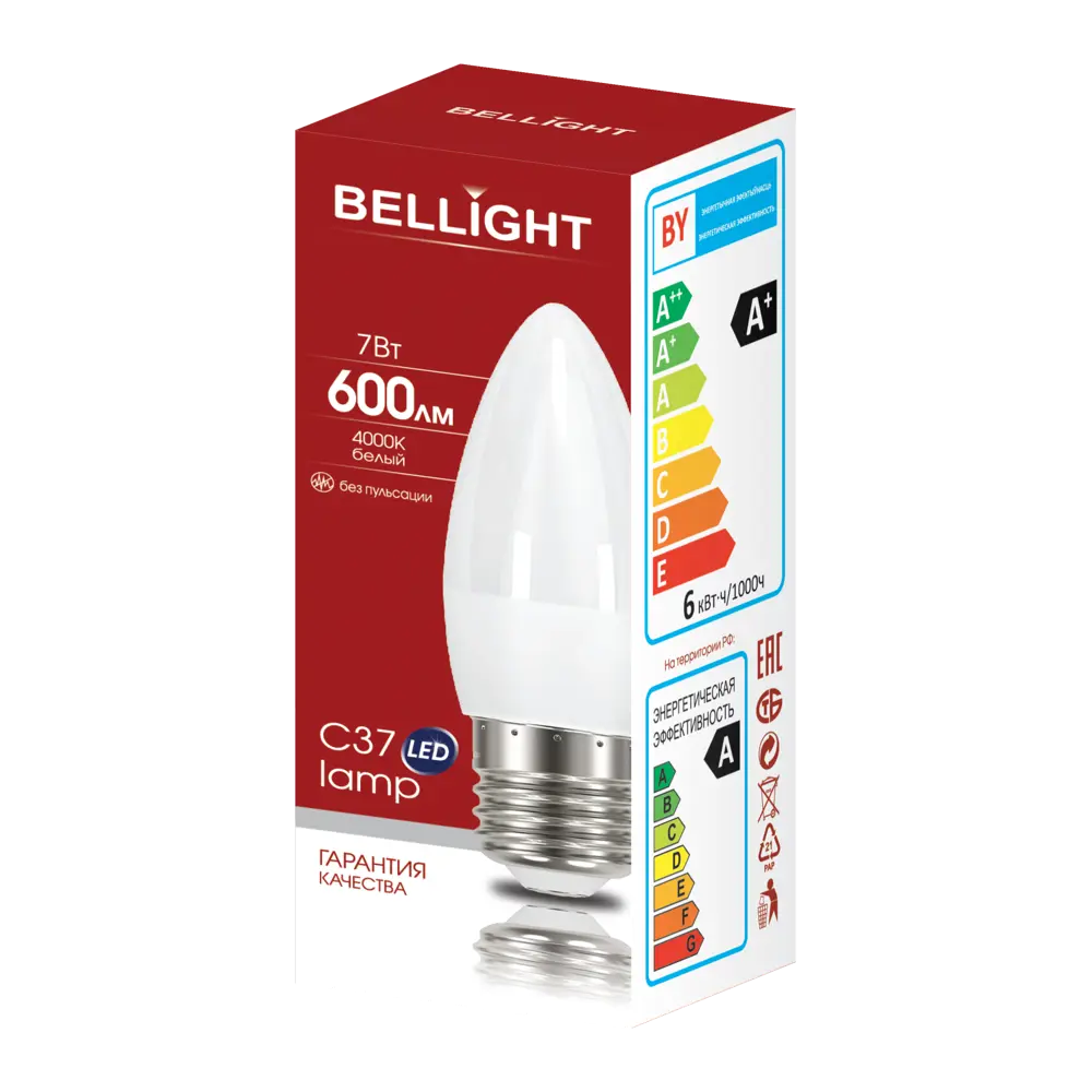 Лампа светодиодная Bellight E27 220-240 В 7 Вт свеча матовая 600 лм нейтральный белый свет STLM-2080876 - Вид №4