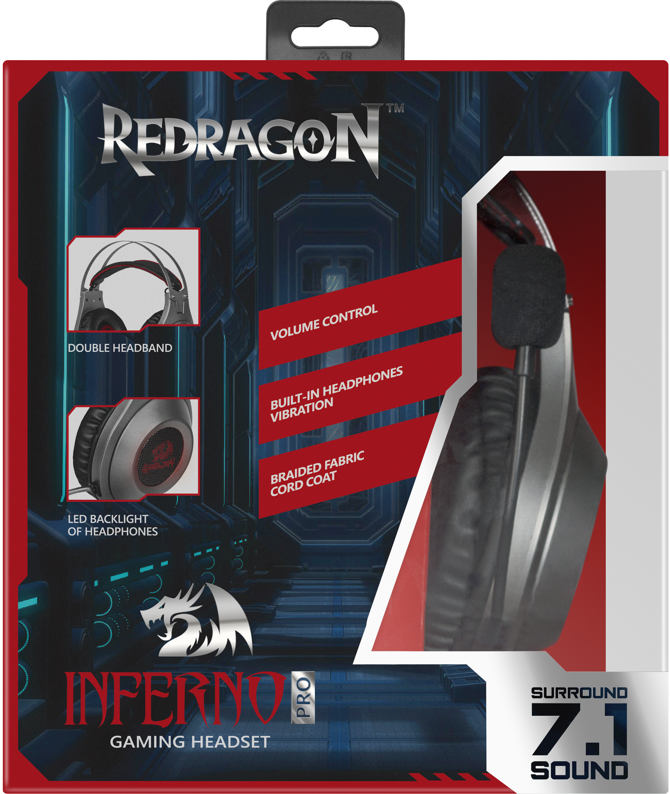64217 игровая гарнитура inferno pro объемный звук 7.1, провод 2 м Redragon Santreyd  - Вид №5