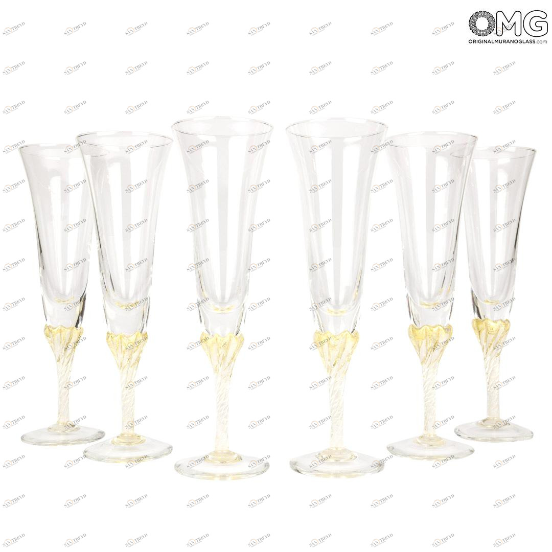 2783 ORIGINALMURANOGLASS Набор из 6 бокалов-флюте для шампанского - дутое стекло - Original Murano Glass OMG 7 см 