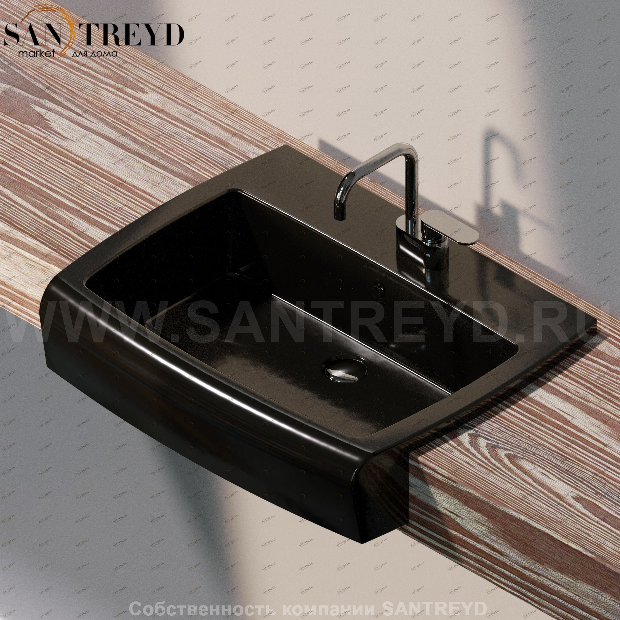 UNA75L.9017 Полувстраиваемая раковина консольная 50 см черная Flaminia Una Ceramica Flaminia UNA75L9017