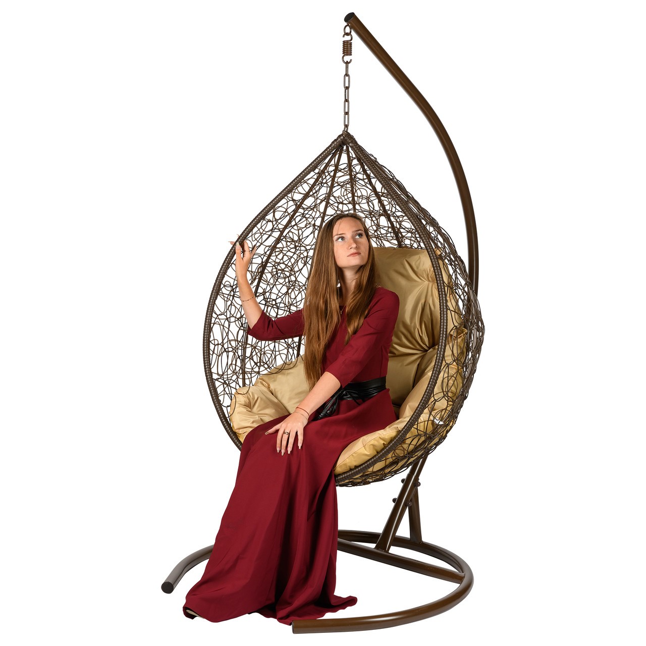 Подвесные качели в виде капли коричневое с желтой подушкой Tropica Brown BIGARDEN  00-3974107 Коричневый  - Вид №3
