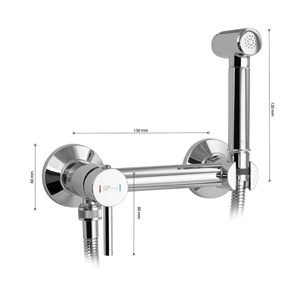 GFmark - Набор биде гигиенический, смеситель для ГОРЯЧЕЙ и ХОЛОДНОЙ воды + лейка + шланг, код: 2066  - Вид №3