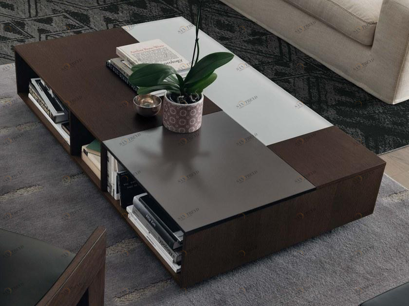 JESSE Низкий столик из дерева и стекла с журнальной стойкой sun-id-1509403