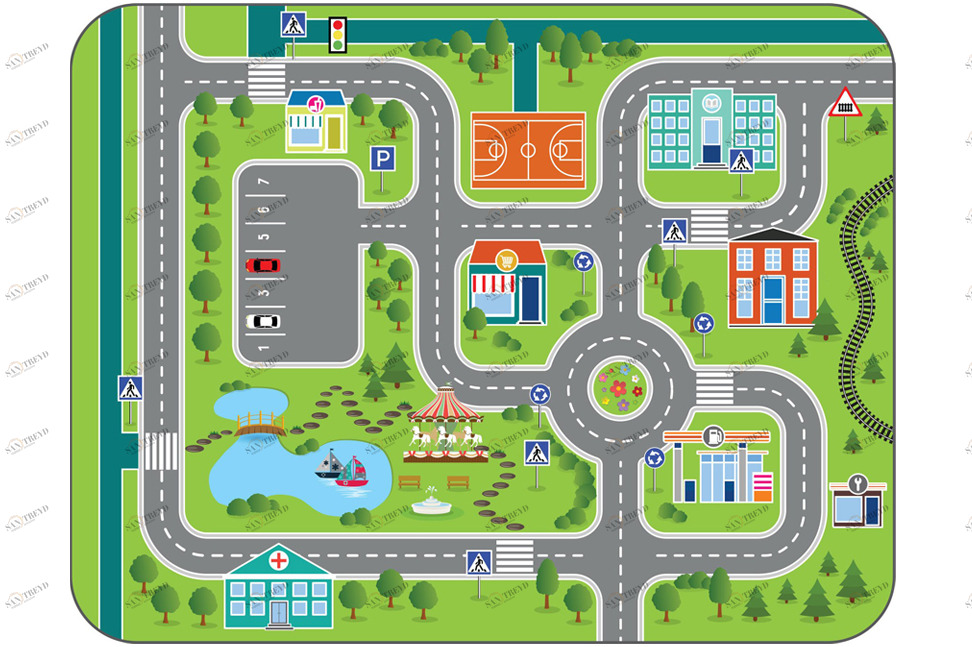 Детский игровой коврик 160х120 см "Городские дороги" БЕЛЬМАРКО  00-3838183 Зеленый Santreyd 