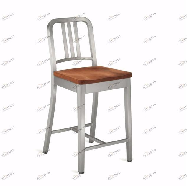 Emeco Высокий табурет из алюминия и дерева со спинкой 1104 navy® sun-id-1395173