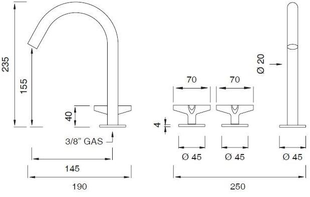 Ceadesign Смеситель на 3 отверстия с поворотным изливом Cross Crx 04 - Вид №1