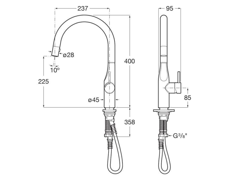 Кухонный смеситель со съемным ручным душем Roca GLERA 5A814D..0 ARCH-00076419 - Вид №2