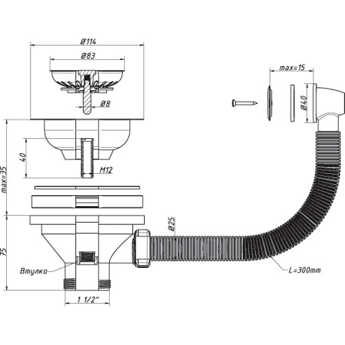 Выпуск 3 1/2  А-5007-1 с перелив.для керамогранитной (О) А-5007-1 ОРИО 151669 - Вид №1