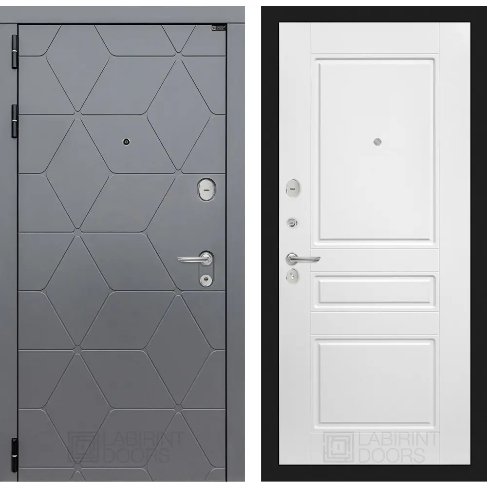 91697781 Входная дверь Labirintdoors Космо с панелью П03 левый 205х88см цвет графит софт/белый софт STLM-0898710