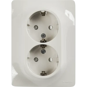 Розетка двойная встраиваемая Systeme Electric Glossa с заземлением со шторками в сборе цвет молочный
