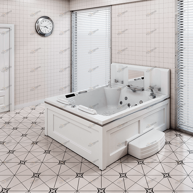 Минибассейн "RIMINI", 1900х1500, рама-подставка, фронтальная панель и 2 торцевые панели - декоративная террасная доска, слив-перелив полуавтомат, 10 гидромассажных форсунок, контроллер 200, хромотерапия 2 лампы, 2 ручки, 2 подголовника Radomir 130000048