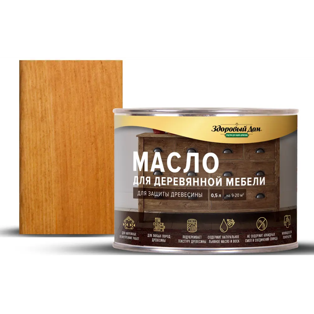 Масло для дерева ЗДОРОВЫЙ ДОМ «Дуб» - защита садовой мебели и террас 0,5 л 82336806 STLM-0024838