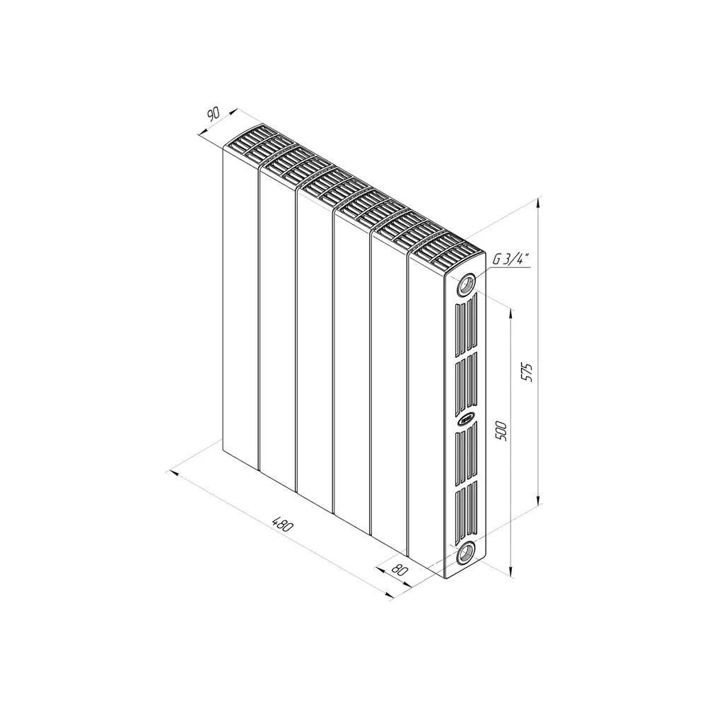 Радиатор секционный Rifar Supremo S50006RAL5024 500/90 6 секций боковое подключение биметалл голубой 82560834 STLM-2167373 - Вид №5