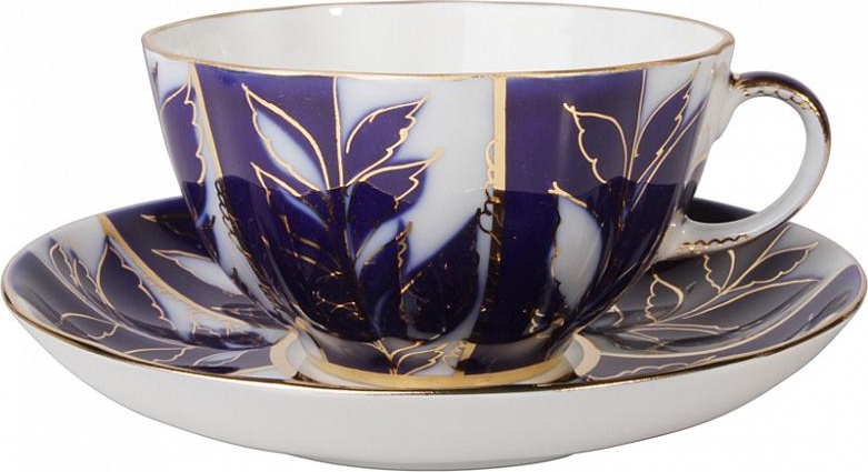 80276 Императорский фарфоровый завод Чашка чайная с блюдцем "Зимний вечер" "Тюльпан" Фарфор твердый 