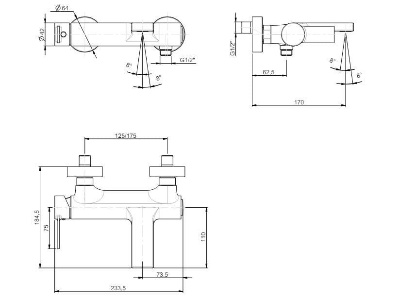 Внешний настенный смеситель для ванны Rubinetterie Frattini ARCH-00036643 - Вид №2