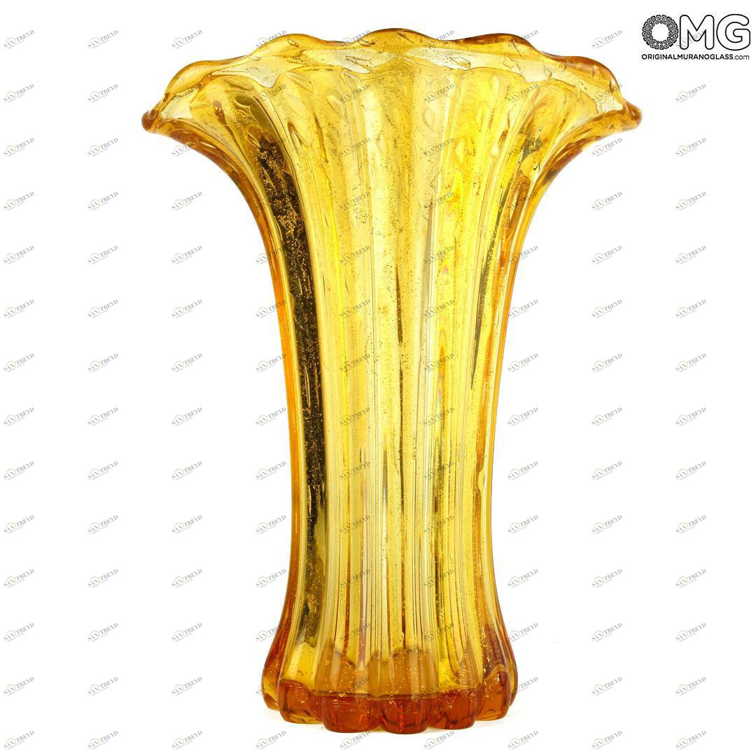 3870 ORIGINALMURANOGLASS Ваза Янтарная с золотом - муранское стекло OMG 28 см 