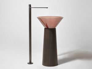 Круглая отдельно стоящая раковина из Flumood® и дуба