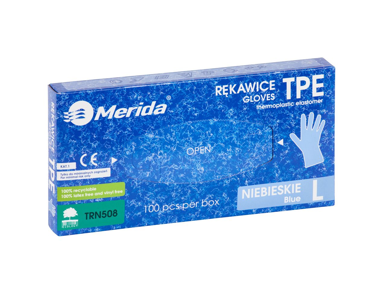 TRN508 Перчатки из эластомера TPE, синие, размер L, 100 шт./упаковка Merida 