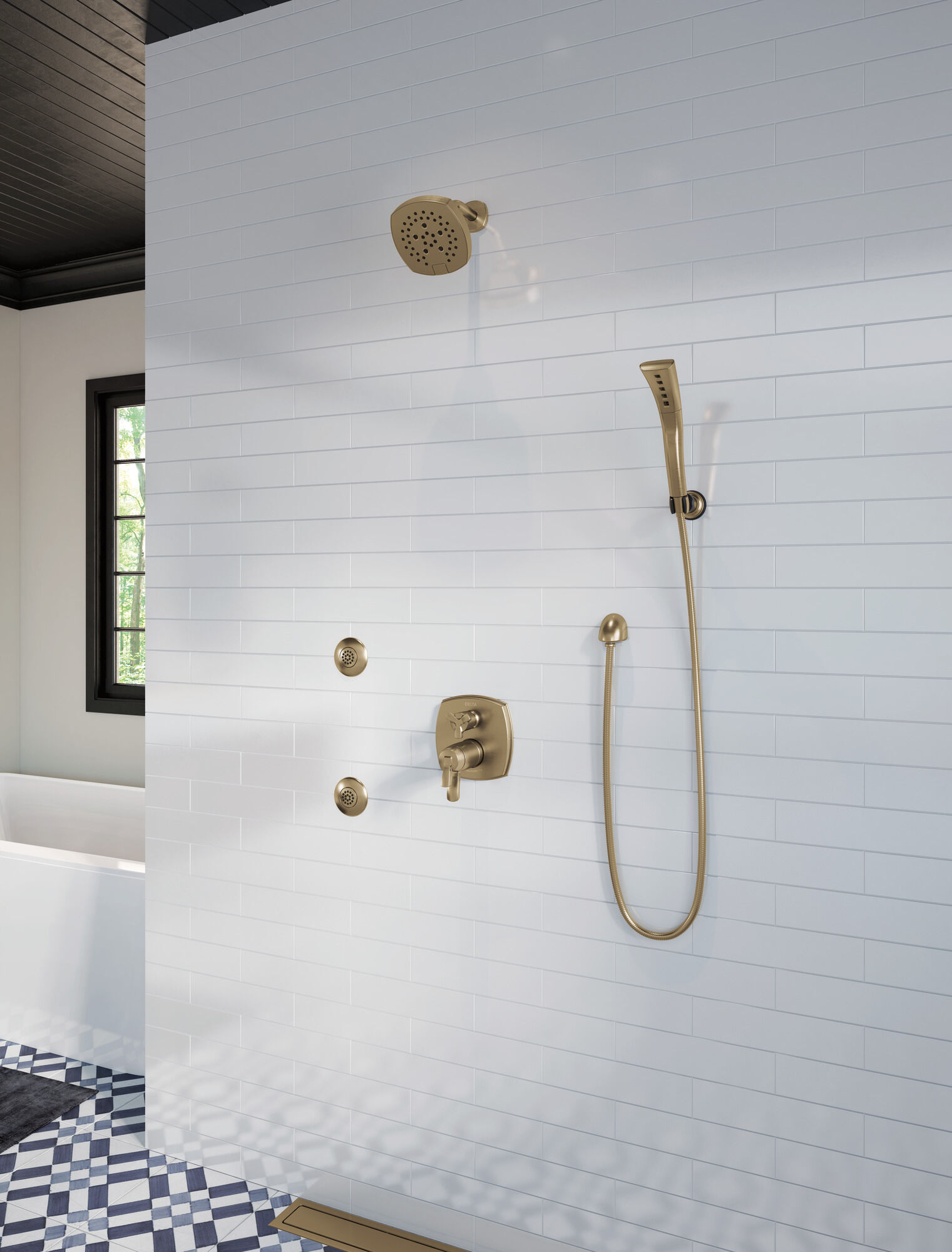 52663-CZ Насадка для душа H2Okinetic с 5 настройками Delta Faucet Universal Showering Шампанское бронза  - Вид №13