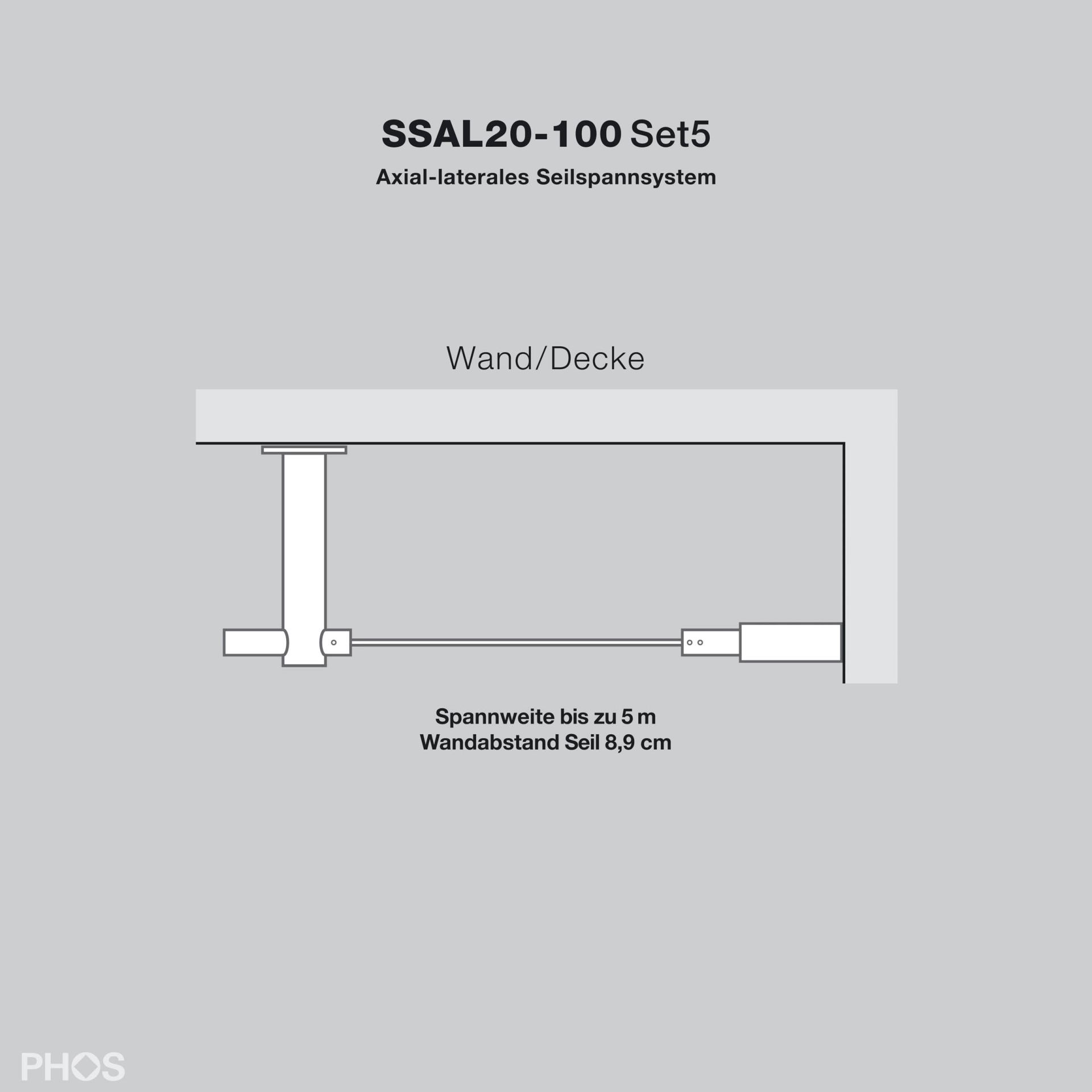 SSAL20-100Set5 Система осе-бокового натяжения кабеля до 5 метров, большое расстояние от стены или потолка PHOS  - Вид №2