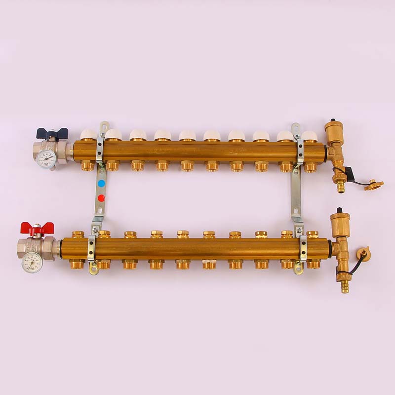 Коллекторная группа с кронштейнами, регулировочными и термостатическими вентилями TIEMME 1"x3/4"ЕК 10 выходов 3870036 - Вид №3