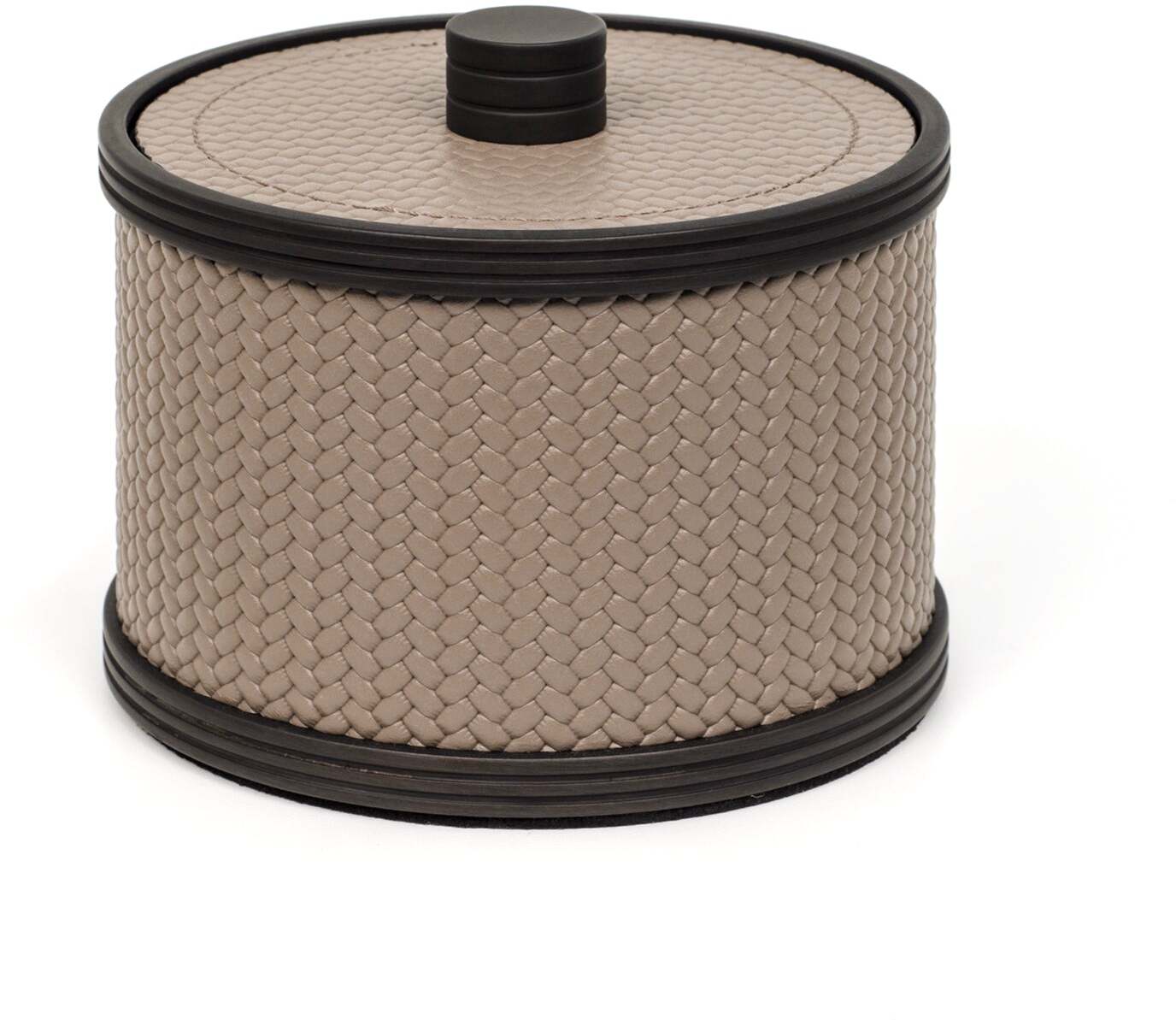 Держатель для ватных дисков Carol - Ø 11,5XH8 см / металлическая отделка_вороненная латунь / зерненая кожа_светло-серый