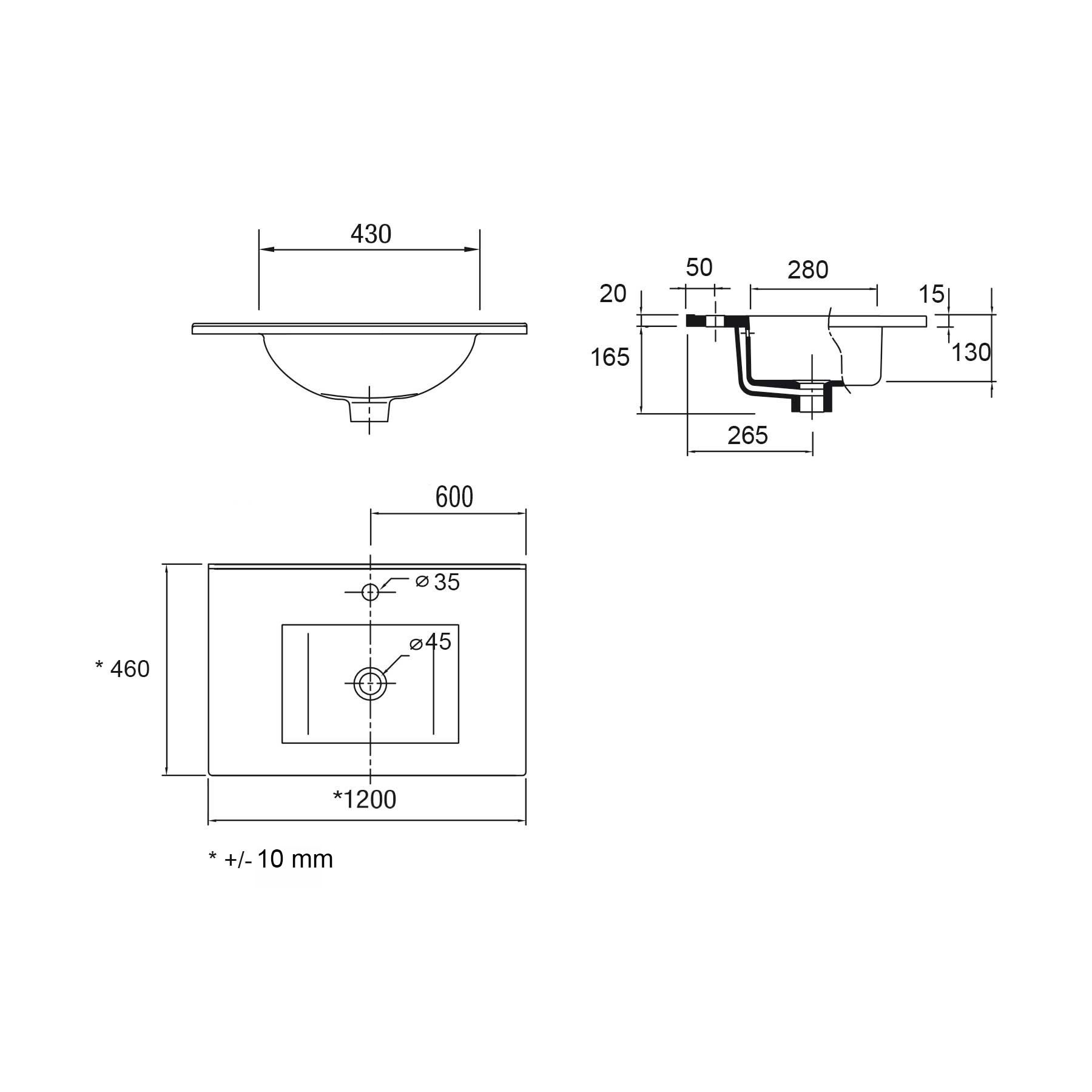 23701 SALGAR Раковина IBERIA 1200 1 раковина БЕЛЫЙ ФАРФОР 1200 x 20 x 460 мм  - Вид №2