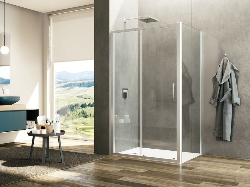 Стеклянная угловая душевая кабина с раздвижной дверью Provex Industrie арка ARCH-00037672