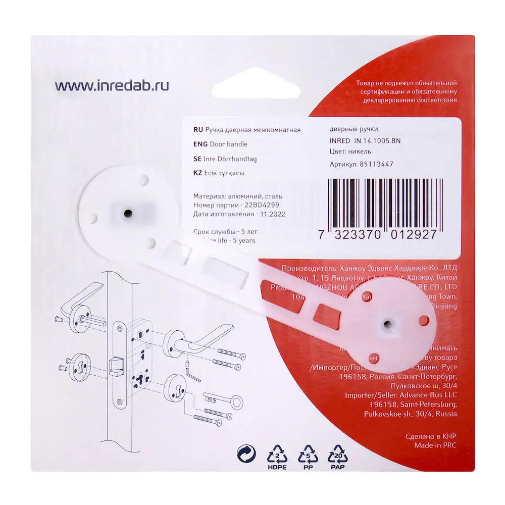 Дверные ручки без запирания цвет никель 85113447 STLM-2041983 INRED  - Вид №5