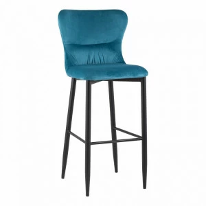 Стул барный с мягкой спинкой темно-бирюзовый с черными металлическими ножками "Лилиан" STOOL GROUP  00-3881787 Голубой