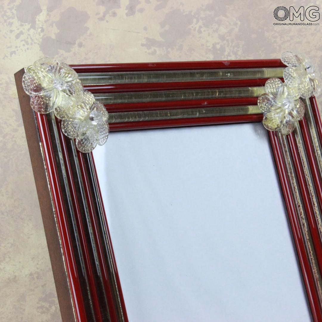 903 ORIGINALMURANOGLASS Венецианская фоторамка с цветками - rosso-oro - муранское стекло OMG  см  - Вид №1