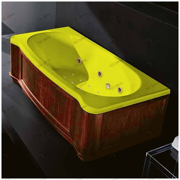 Ванна Gruppo treesse New Classic Young ATC-V674Q-SX-WO-ZZ жёлтая с золотой фурнитурой гидромассажем аэромассажем и дезинфекцией прямоугольная левая дерево орех ATCV674QSXWOZZ
