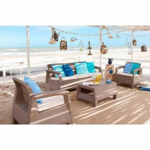 Мебель садовая из ротанга бежевая, кресла, диван и столик на 5 персон Yalta AFINA  00-3860444 Бежевый