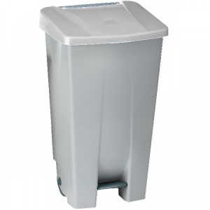 234126 DENOX Контейнер пластиковый серый с ручкой с крышкой с педалью на колесах 80 л. Серый