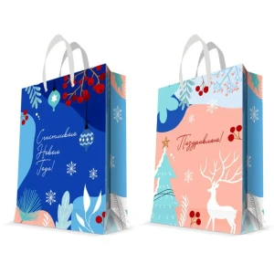 Пакет подарочный Christmas "Счастливого Нового года" 17.8x22.9 см синий/розовый 82708639 STLM-2114900