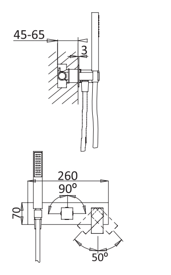 Встраиваемый смеситель для ванны, на 3 выхода, в комплекте с ручным душем хром CEZARES PORTA-VDM2-01 - Вид №1